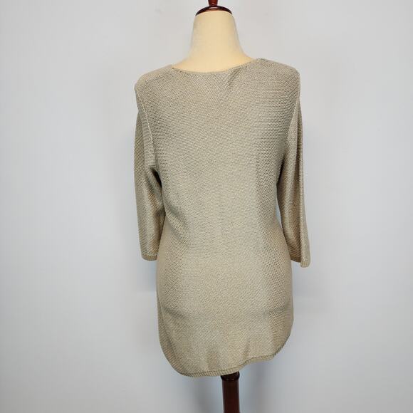Chicos 2 Slanted Hem Heidi Sweater Size L Tan Metallic Slub Knit Chic Neutral - Picture 4 of 15